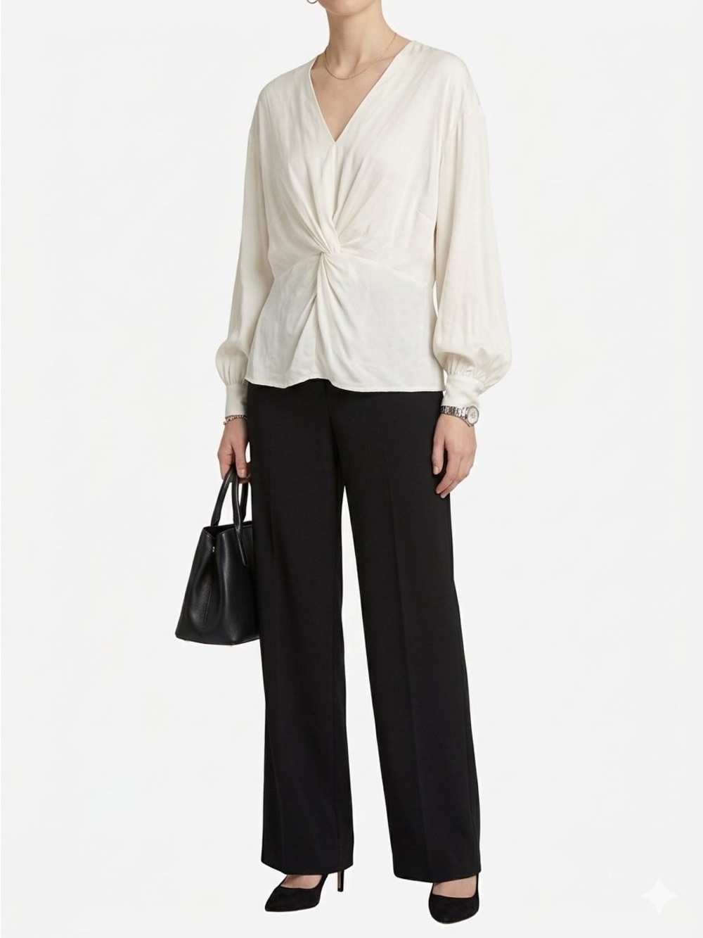 Women's White Button-Back Blouse - Lightweight Long Sleeve